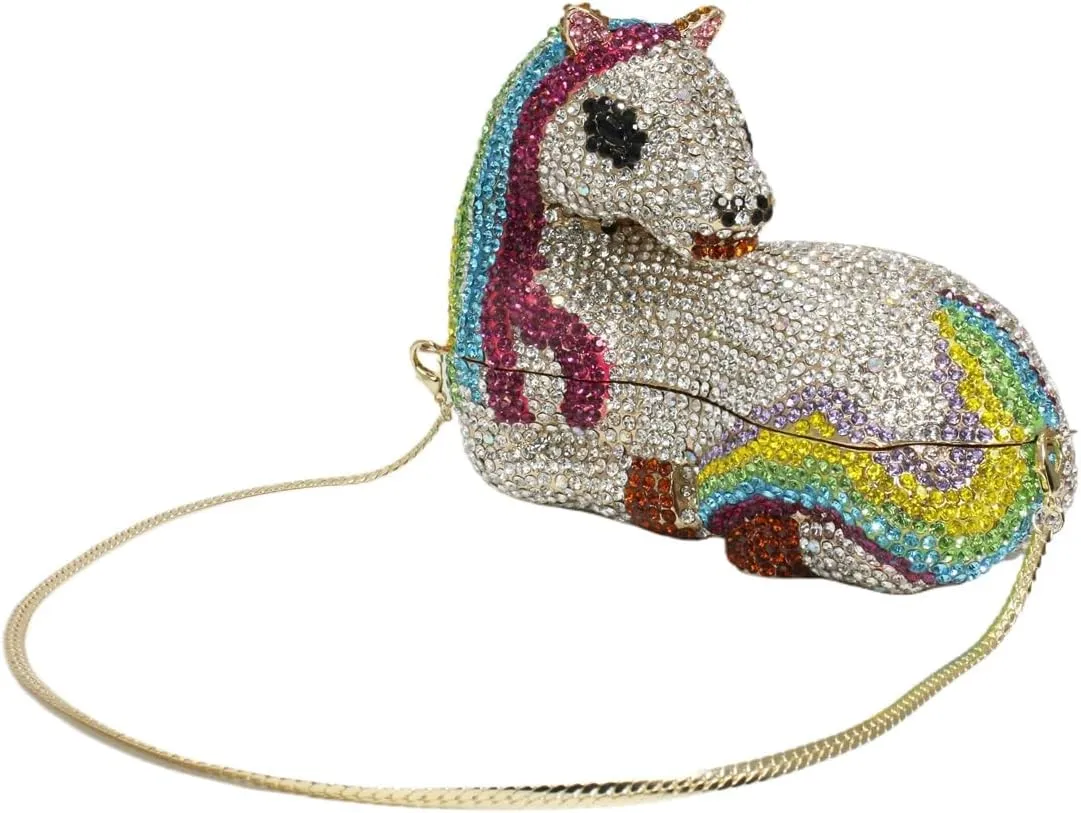Women Cute Horse Shape Rhinestone Evening Bag Sparkling Animal Crystal Handbags Diamond Clutch for Prom Party