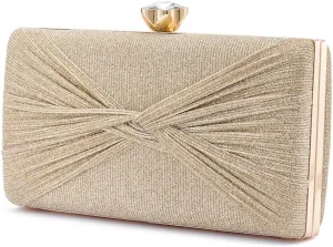Women Dazzling Pleated Evening Clutch Bag Glitter Pleated Bow Handbag Wedding Purse Party Bag Formal Clutches