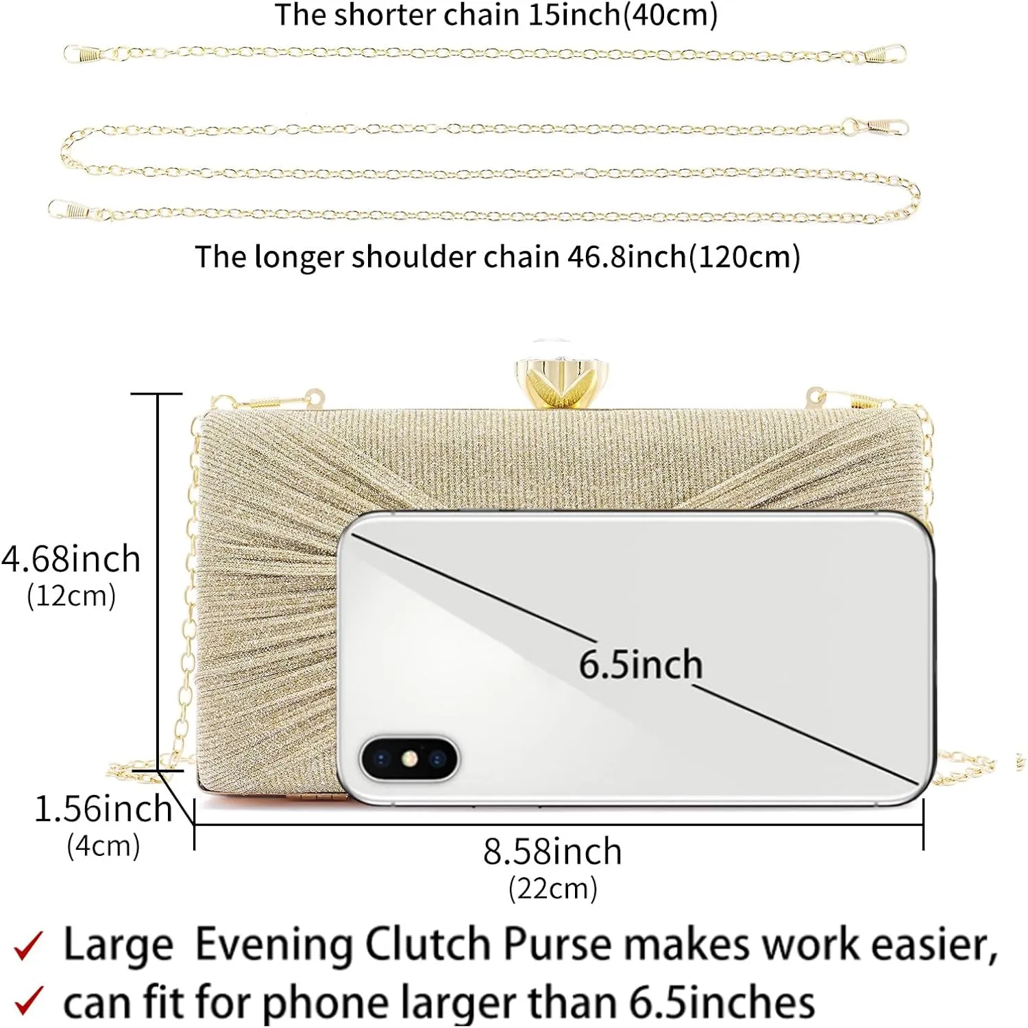 Women Dazzling Pleated Evening Clutch Bag Glitter Pleated Bow Handbag Wedding Purse Party Bag Formal Clutches
