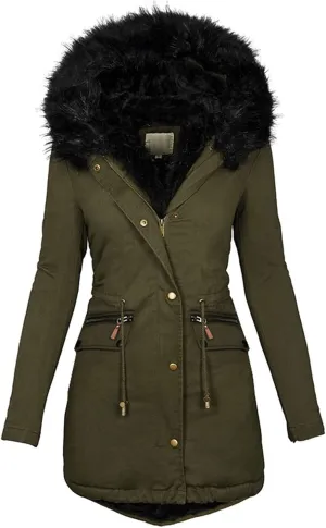Women Down Puffer Jacket with Hood Trendy Winter Fashion Lined Hooded Snow Coat Jacket Outwear Long Jackets for