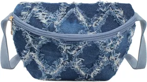 Women Girls Rhombus Pattern Denim Fanny Pack Waist Bag Chest Bag Crossbody Shoulder Bag