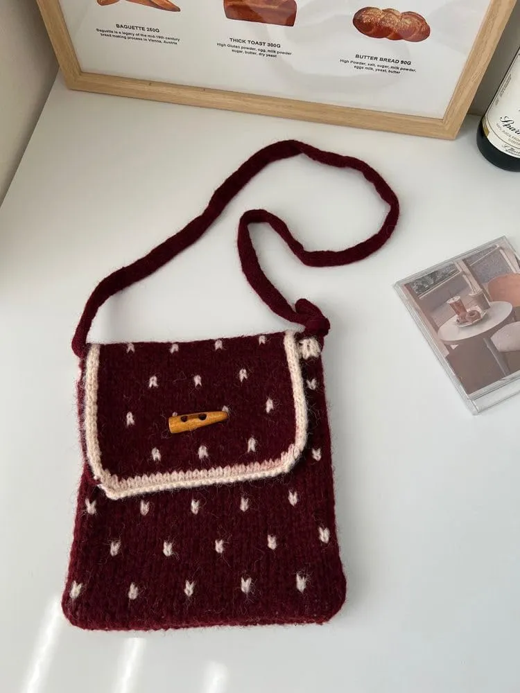 Women Horn Button Crossbody bag Handmade Crochet Bread Unique Purse Fun and Quirky Bag for Everyday