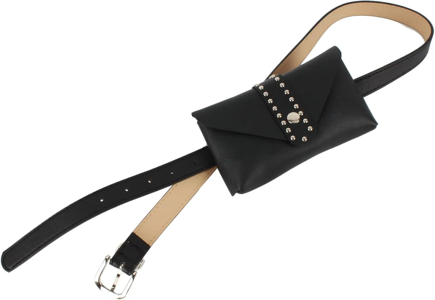 Women Mini Punk Rivet Belt Bag Fanny Pack Waist Bag Small Waist Pouch for Travel Workout Running Hiking