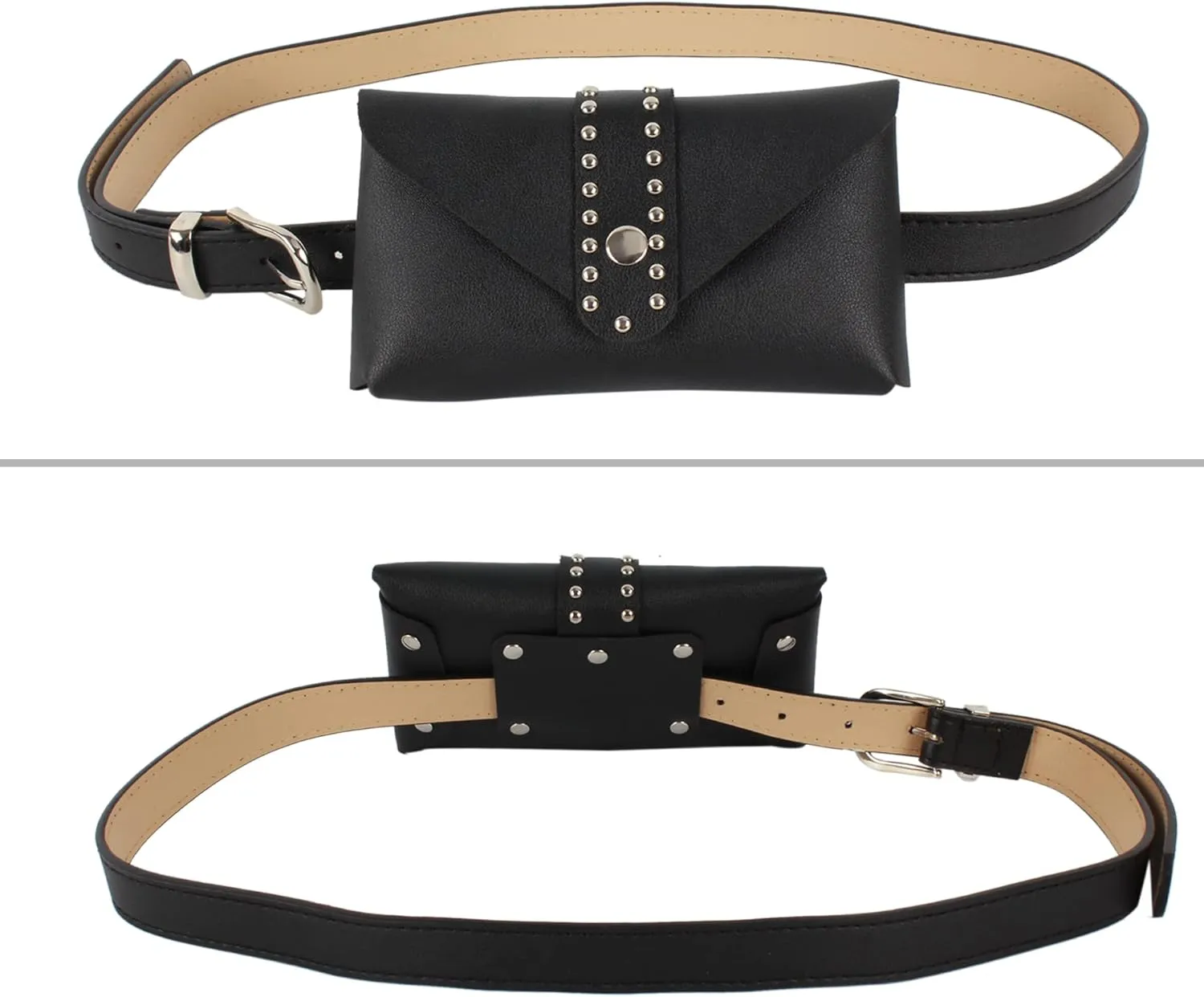 Women Mini Punk Rivet Belt Bag Fanny Pack Waist Bag Small Waist Pouch for Travel Workout Running Hiking
