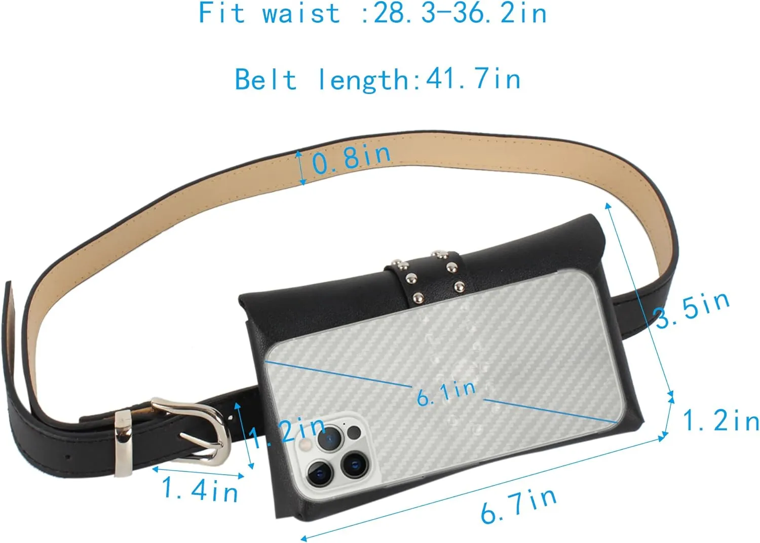 Women Mini Punk Rivet Belt Bag Fanny Pack Waist Bag Small Waist Pouch for Travel Workout Running Hiking