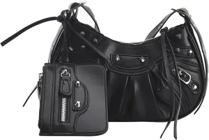 Women PU Leather Rivet Punk Crossbody Purse Retro Classic Clutch Rivet Satchel Underarm Bag Y2K Shoulder Bag