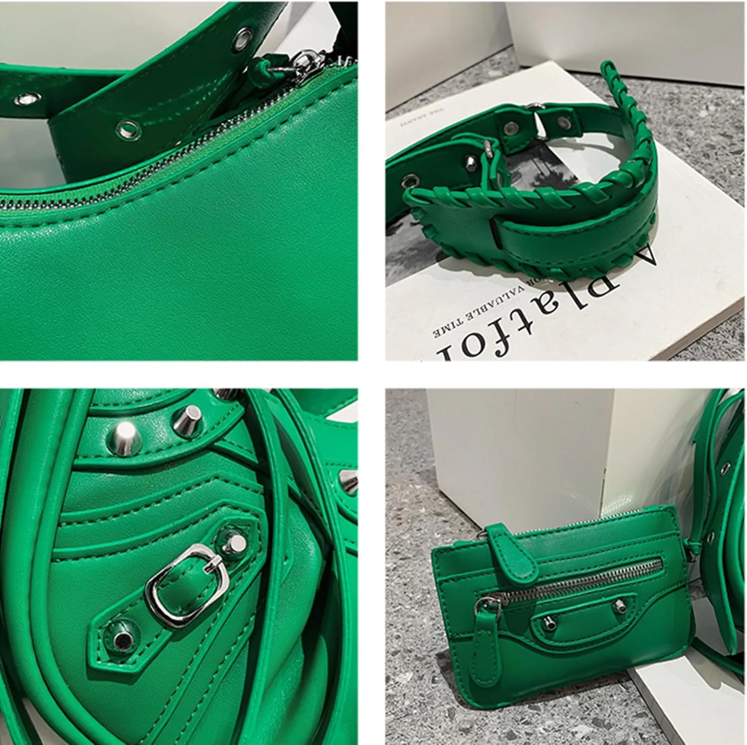 Women PU Leather Rivet Punk Crossbody Purse Retro Classic Clutch Rivet Satchel Underarm Bag Y2K Shoulder Bag