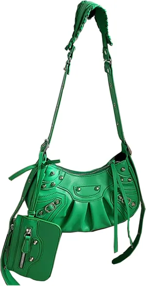 Women PU Leather Rivet Punk Crossbody Purse Retro Classic Clutch Rivet Satchel Underarm Bag Y2K Shoulder Bag