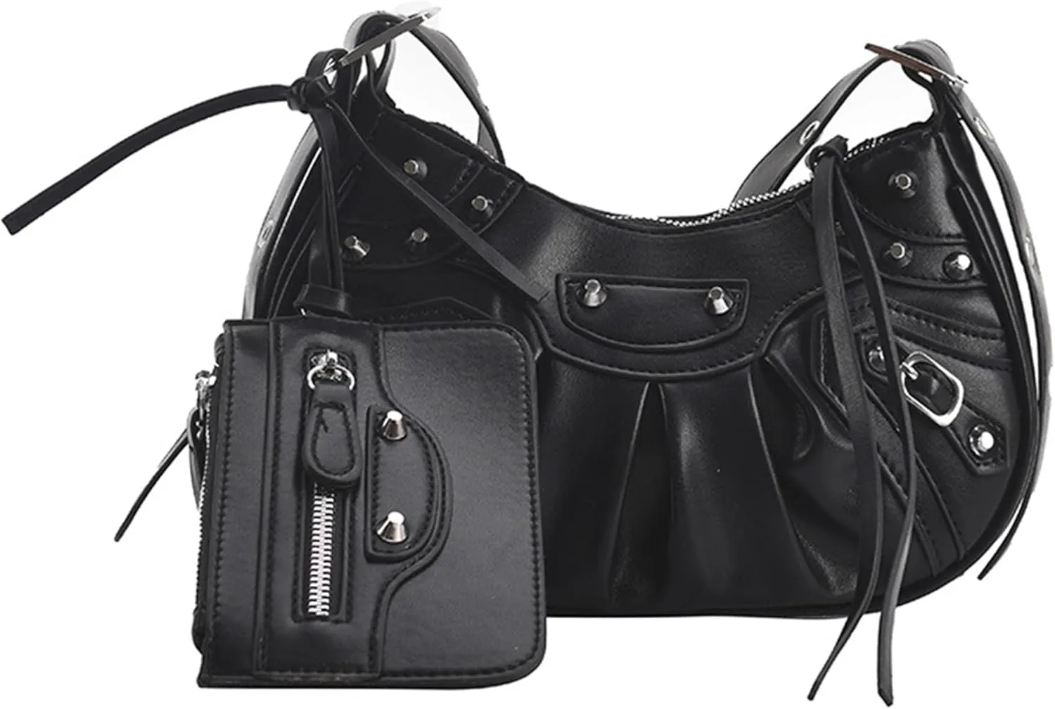 Women PU Leather Rivet Punk Crossbody Purse Retro Classic Clutch Rivet Satchel Underarm Bag Y2K Shoulder Bag