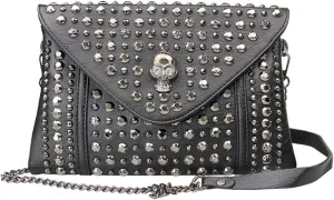 Women Rivet Chain Handbag Purse Clutch Small PU Leather Satchel Shoulder Tote Top-handle Bag Black