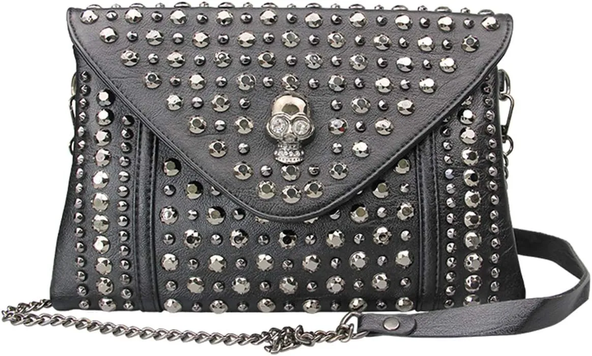 Women Rivet Chain Handbag Purse Clutch Small PU Leather Satchel Shoulder Tote Top-handle Bag Black
