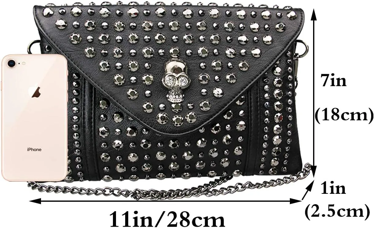 Women Rivet Chain Handbag Purse Clutch Small PU Leather Satchel Shoulder Tote Top-handle Bag Black