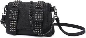 Women Shoulder Crossbody Bag Punk Skull Rivet Purse, Gothic Clutch Handbags with Chain Shoulder Strap
