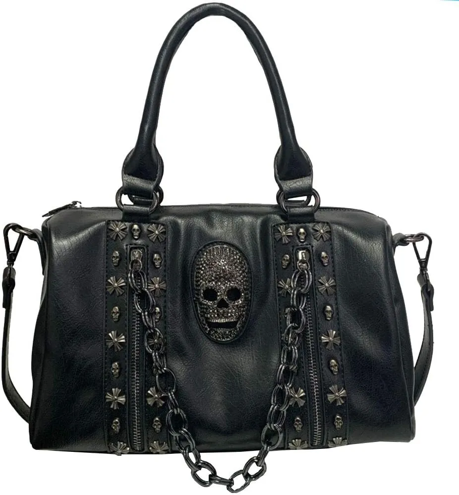 Women Skull Chain Handbag and Purse Gothic Rivet Tote Satchel Shoulder Bag