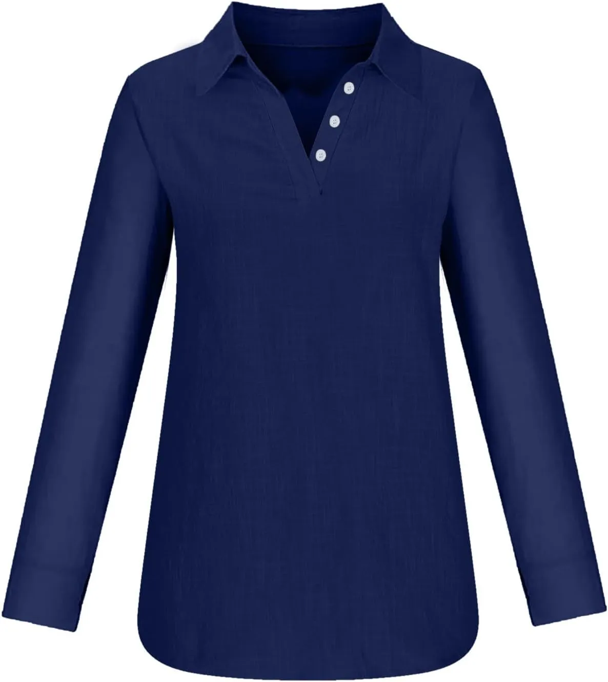 Women Solid Color Linen Shirts Long Sleeve Button V Neck Tops Office Work Tshirt Dressy Casual Fall Blouses