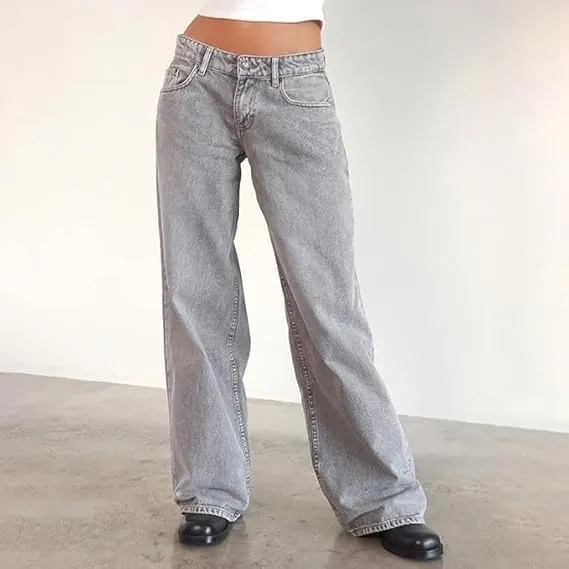Women Y2K Low Rise Baggy Jeans Wide Leg Loose Fit Boyfriend Straight Leg Trendy Stretch Denim Pants Streetwear