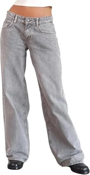 Women Y2K Low Rise Baggy Jeans Wide Leg Loose Fit Boyfriend Straight Leg Trendy Stretch Denim Pants Streetwear