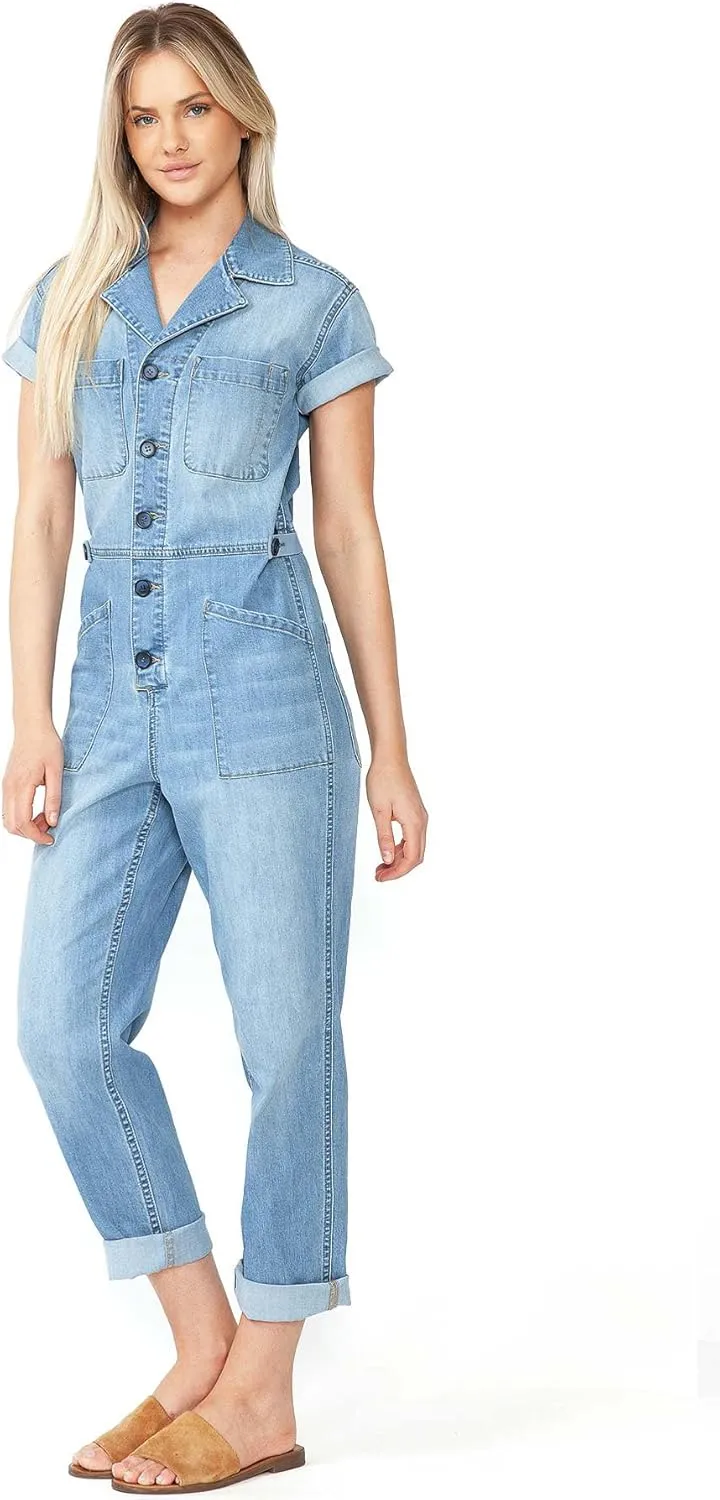 Womens Aviator Utility Denim Jumpsuit