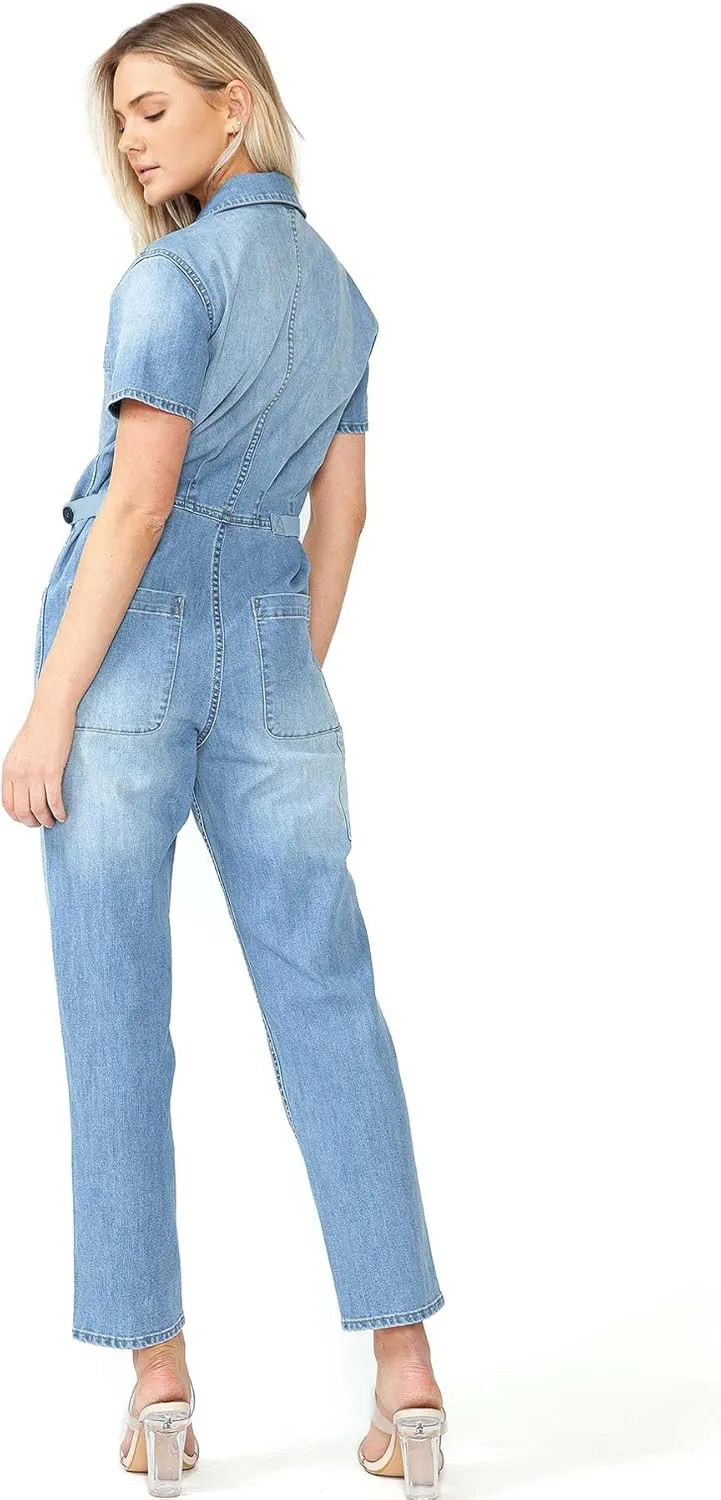 Womens Aviator Utility Denim Jumpsuit