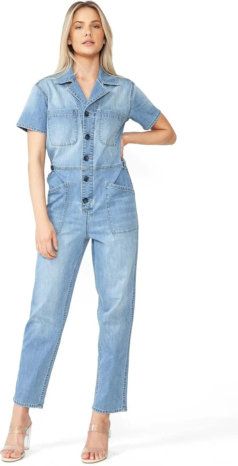Womens Aviator Utility Denim Jumpsuit