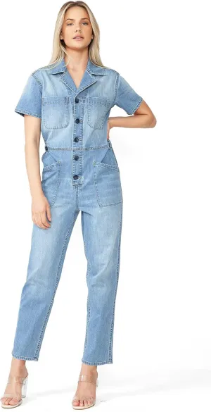 Womens Aviator Utility Denim Jumpsuit