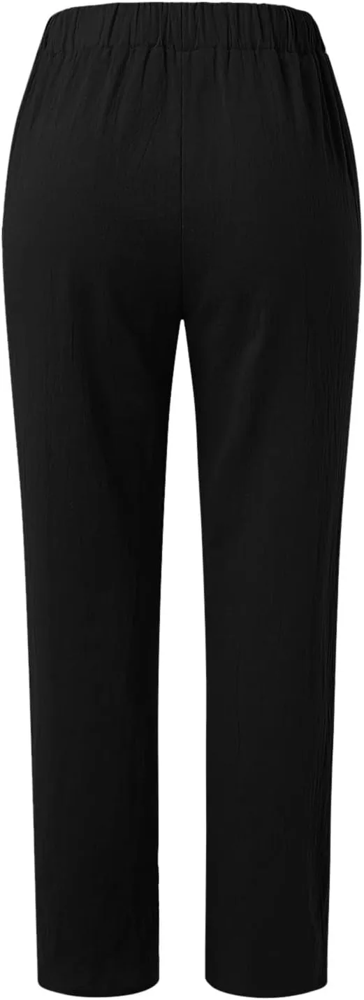 Womens Bootcut Dress Pants Wide Leg Dress Pants Loose Fit Wide Leg Capri Casual Plus Size Elastic Waist Trousers