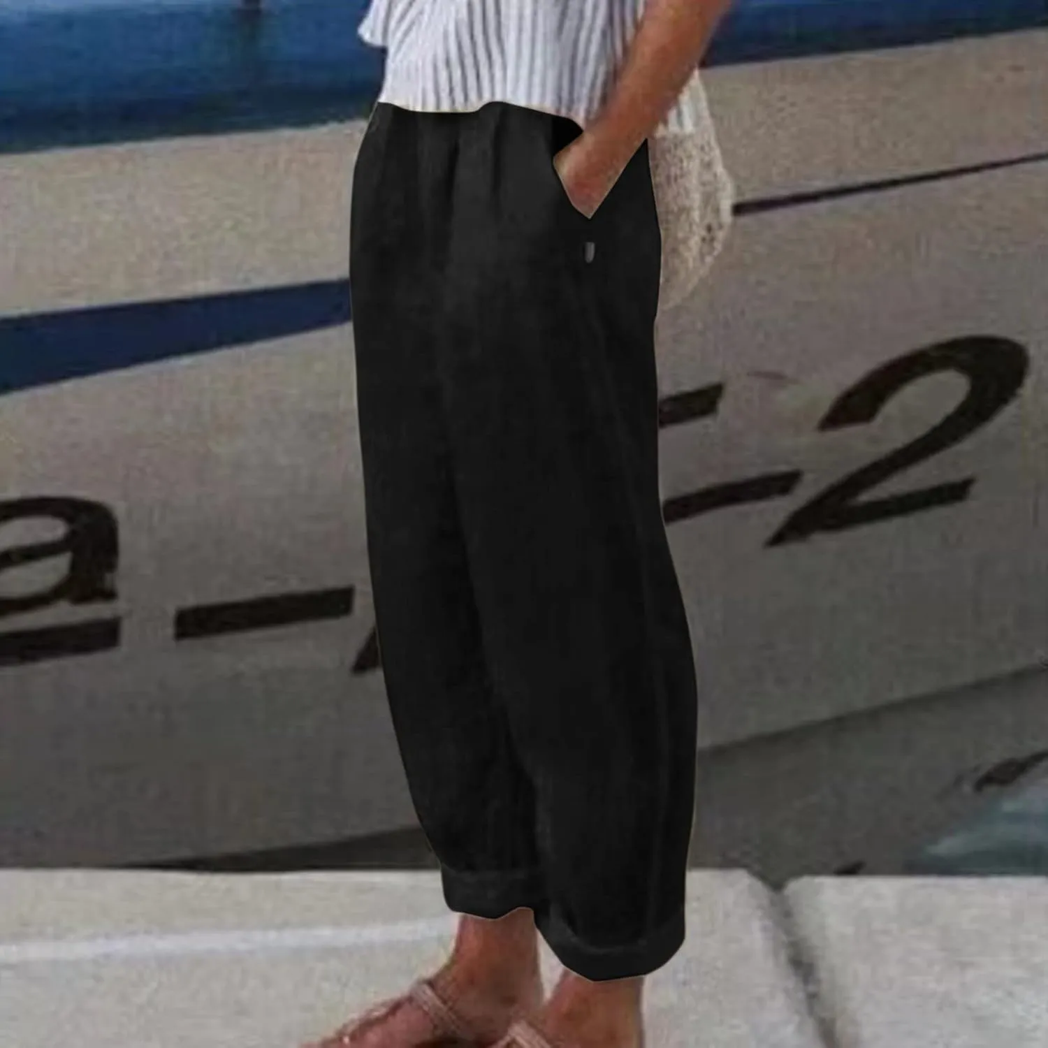 Womens Bootcut Dress Pants Wide Leg Dress Pants Loose Fit Wide Leg Capri Casual Plus Size Elastic Waist Trousers