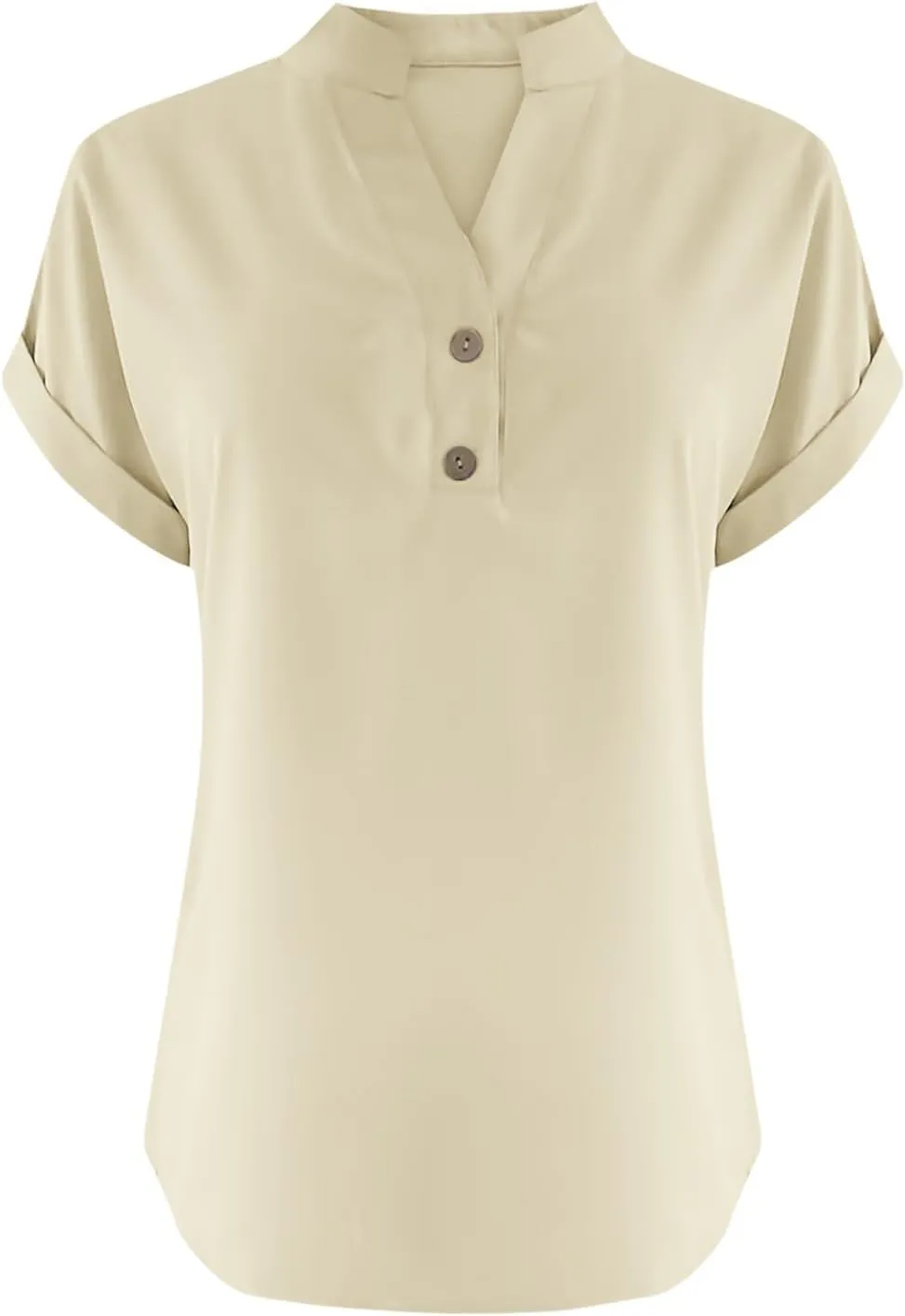 Womens Button Down Linen Shirts Short Sleeve V Neck Dressy Casual Business Work Blouses Loose Fit Summer Tunic Tops