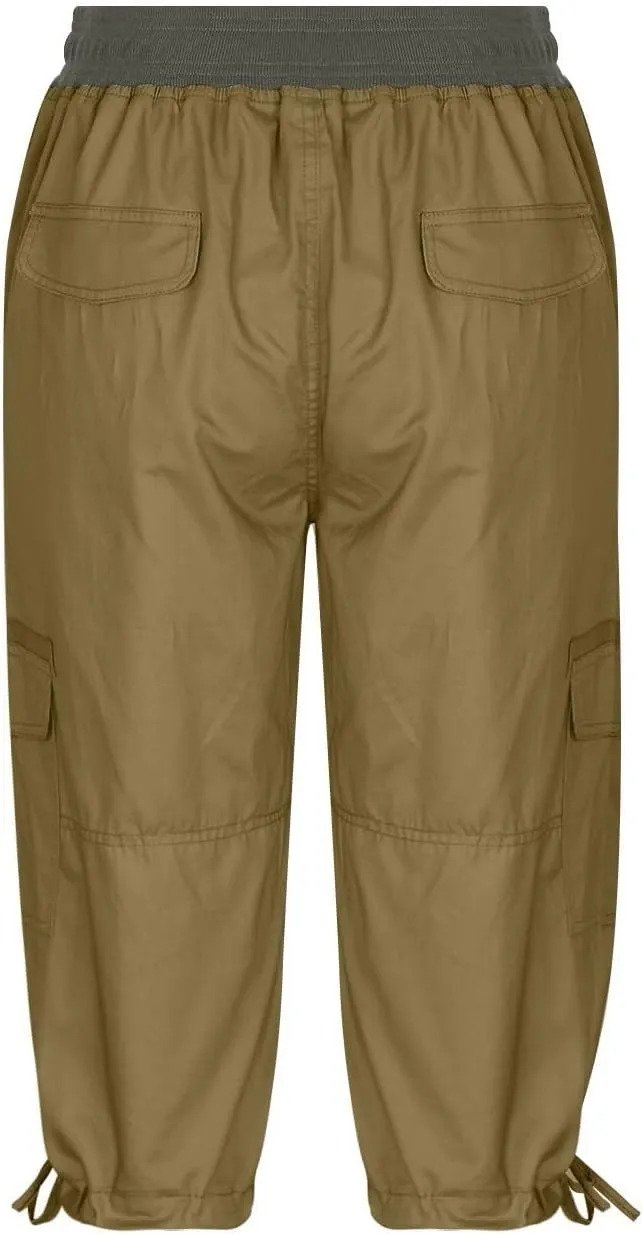 Women's Capri Pants Summer Lightweight Outdoor Hiking Capris with Drawstring Cargo Pockets Yoga Cropped Pant