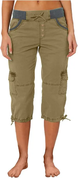 Women's Capri Pants Summer Lightweight Outdoor Hiking Capris with Drawstring Cargo Pockets Yoga Cropped Pant