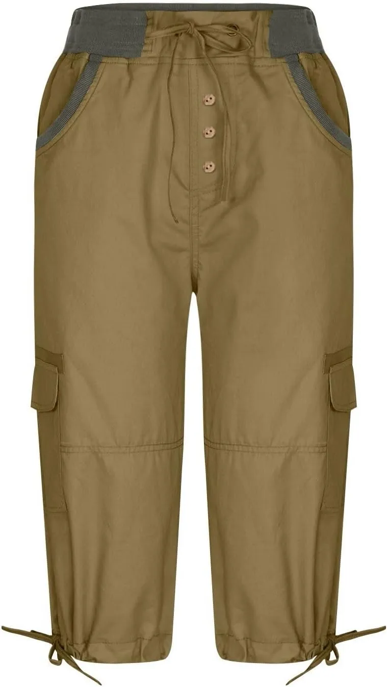 Women's Capri Pants Summer Lightweight Outdoor Hiking Capris with Drawstring Cargo Pockets Yoga Cropped Pant