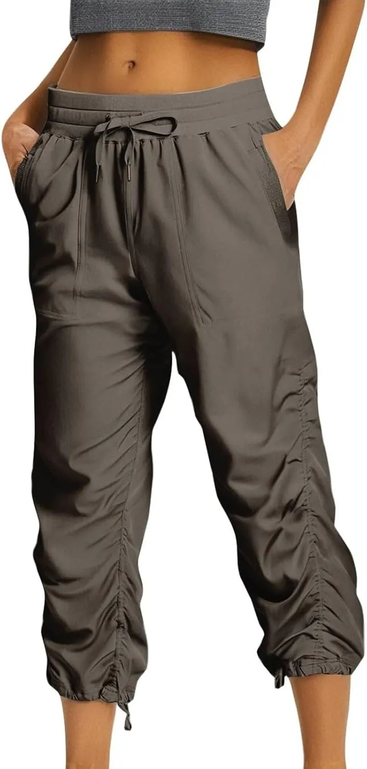 Womens Capri Pants Summer Quick Dry Hiking Pants Drawstring Casual Lightweight Stretch Active Pant Joggers