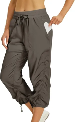 Womens Capri Pants Summer Quick Dry Hiking Pants Drawstring Casual Lightweight Stretch Active Pant Joggers