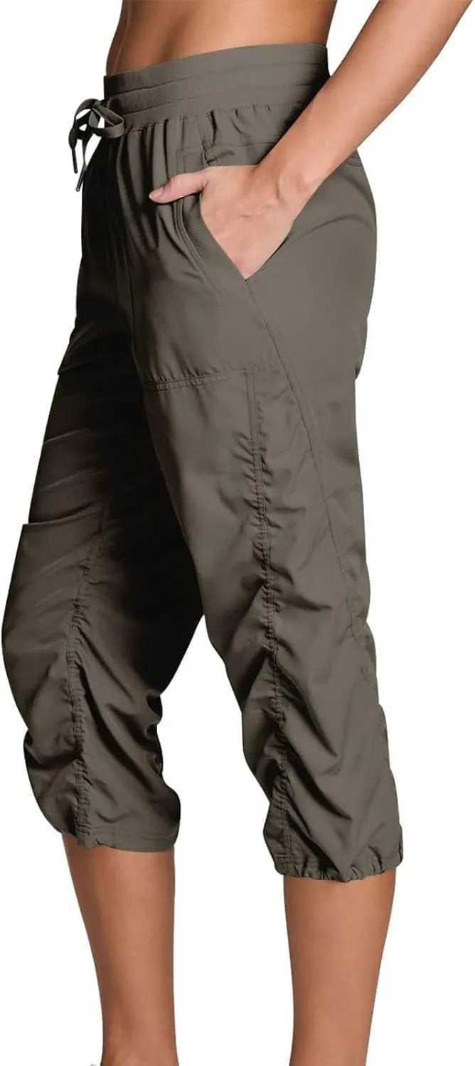 Womens Capri Pants Summer Quick Dry Hiking Pants Drawstring Casual Lightweight Stretch Active Pant Joggers