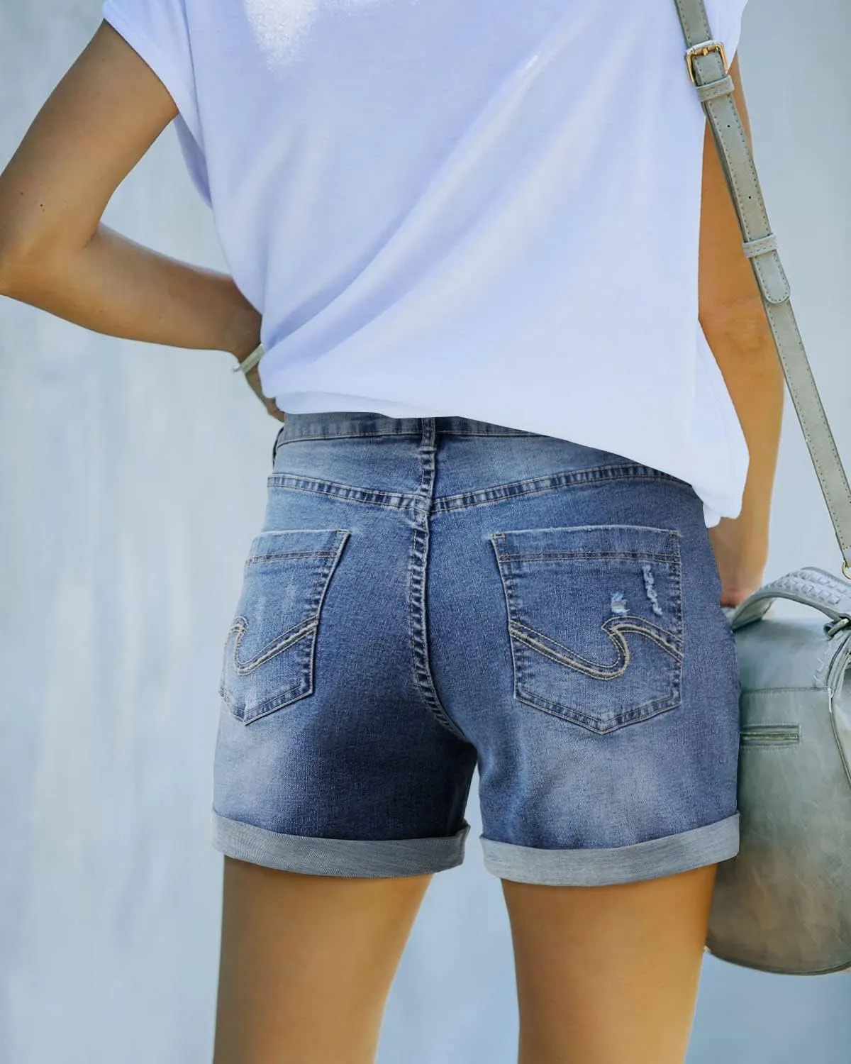 Womens Casual Stretch Denim Jean Shorts with Button Pockets for Summer