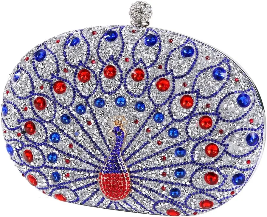 Women's Chic Evening Peacock HandBags Sparkly Rhinestone Clutch Purses Crystal Diamond Bags