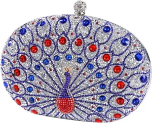Women's Chic Evening Peacock HandBags Sparkly Rhinestone Clutch Purses Crystal Diamond Bags
