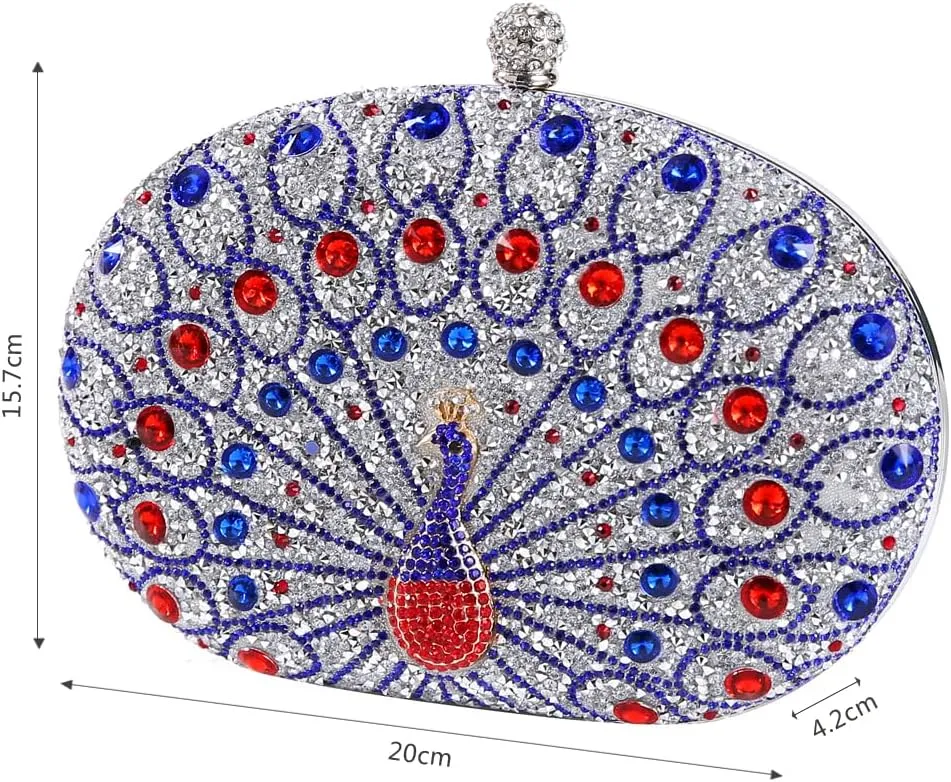 Women's Chic Evening Peacock HandBags Sparkly Rhinestone Clutch Purses Crystal Diamond Bags