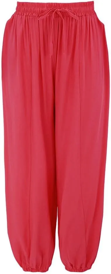 Women's Cotton Linen Baggy Harem Pants Casual Solid Drawstring Elastic Waisted Boho Yoga Hippie Gypsy Aladdin Lounge Trousers