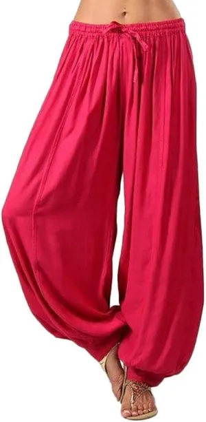 Women's Cotton Linen Baggy Harem Pants Casual Solid Drawstring Elastic Waisted Boho Yoga Hippie Gypsy Aladdin Lounge Trousers