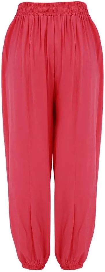 Women's Cotton Linen Baggy Harem Pants Casual Solid Drawstring Elastic Waisted Boho Yoga Hippie Gypsy Aladdin Lounge Trousers