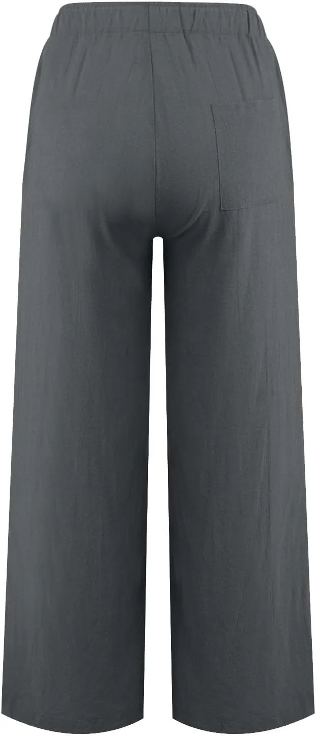Women's Cotton Linen Pants,Summer Wide Leg Casual Loose Drawstring High Waist Palazzo Pants with Pockets