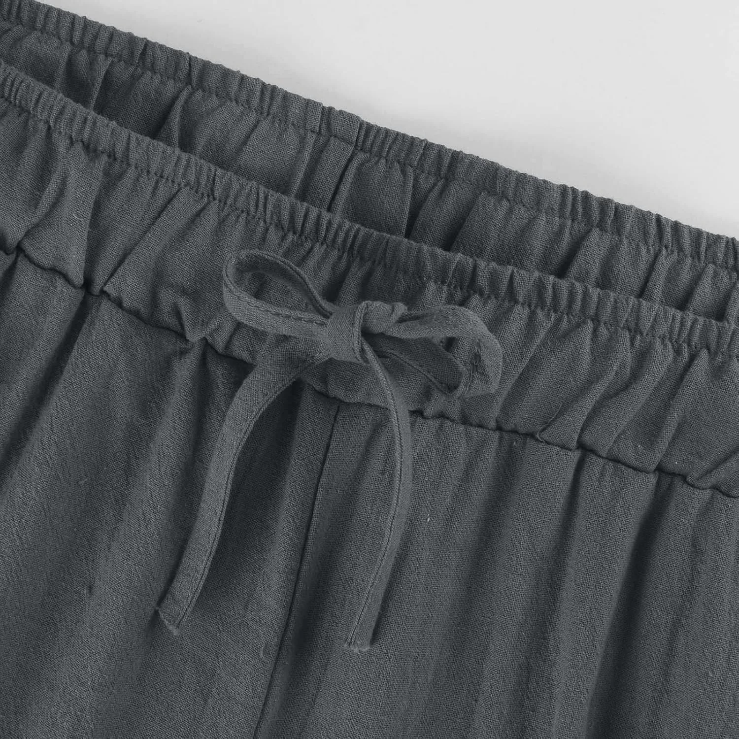 Women's Cotton Linen Pants,Summer Wide Leg Casual Loose Drawstring High Waist Palazzo Pants with Pockets