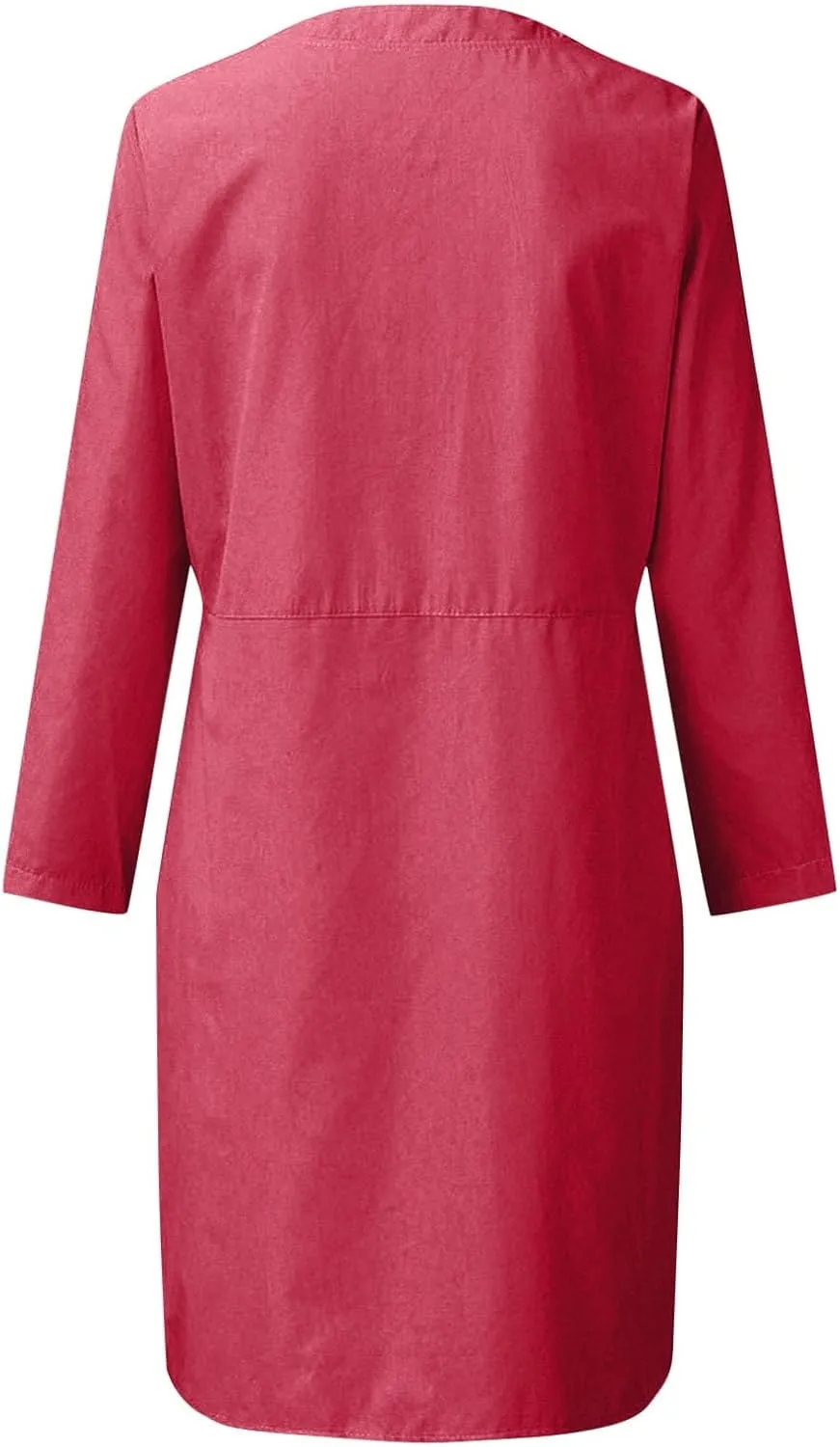 Women's Cotton Linen Shirt Dress Long Sleeve Summer Midi Dresses Dressy Casual Button Down Crewneck Solid Dress
