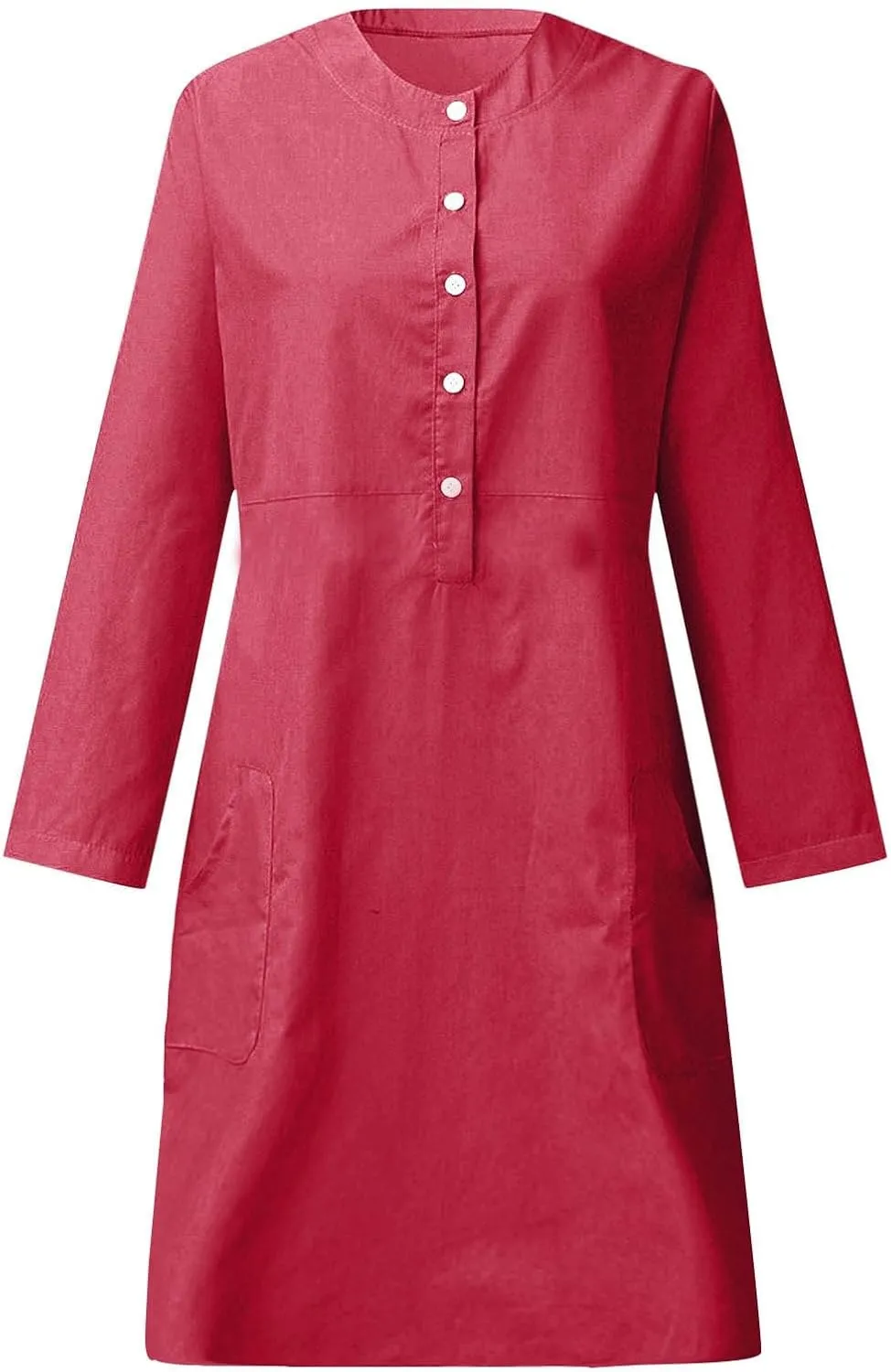 Women's Cotton Linen Shirt Dress Long Sleeve Summer Midi Dresses Dressy Casual Button Down Crewneck Solid Dress