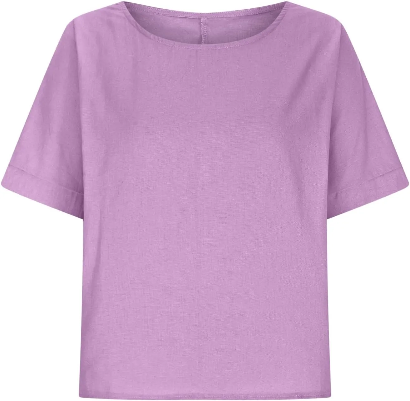 Womens Cotton Linen Shirts Casual Short Sleeve Blouses 2025 Trendy Loose Fit Crew Neck Solid Color Work Tops