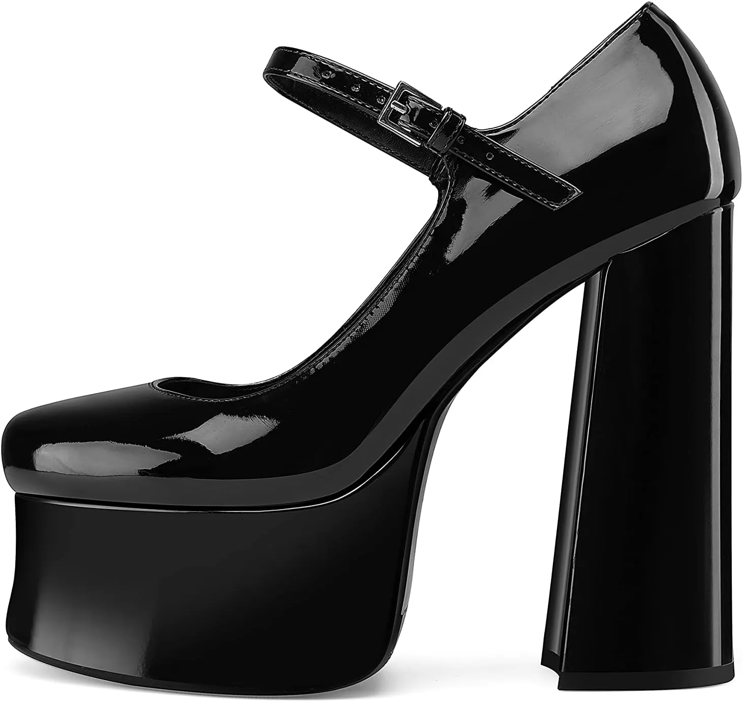 Women's Dressy Platform Chunky High Heels Patent Leather Ankle Strap Closed Toe Heeled Mary Jane Pumps Shoes