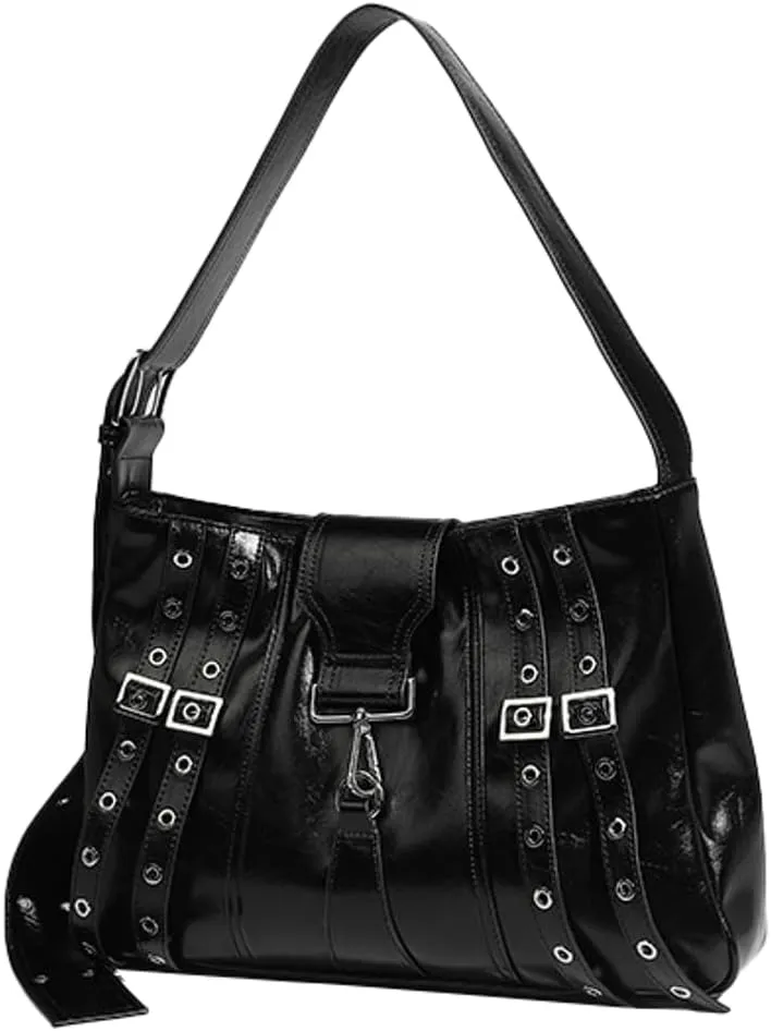 Womens Fashion Vegan Leather Tote Bag Y2k Rivet Shoulder Purse Top Handle Satchel Large Messenger Handbag