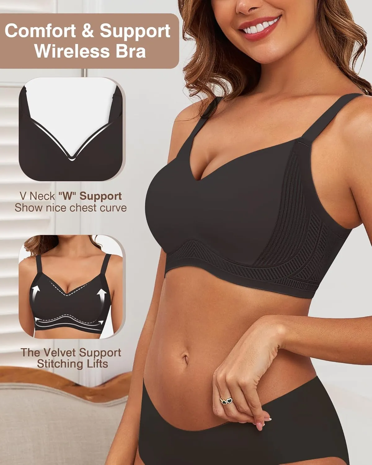 Womens Full Coverage Push Up Bras with Support and Lift Velvet Silhouette Wireless Everyday Bralettes