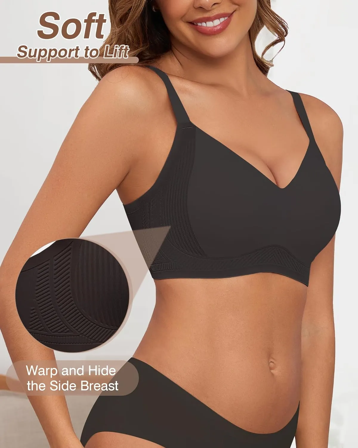 Womens Full Coverage Push Up Bras with Support and Lift Velvet Silhouette Wireless Everyday Bralettes